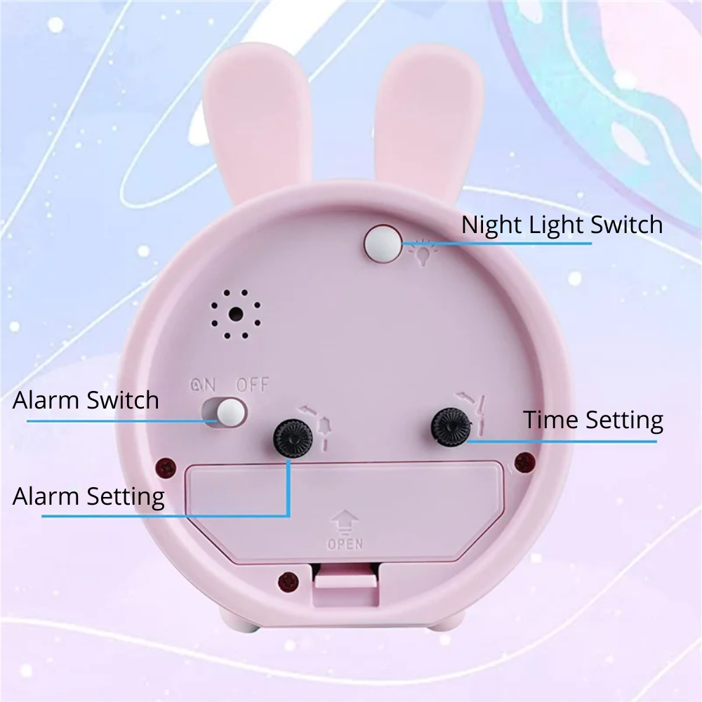 Pastel Pink Alarm Clock – Silent, Night Light, for Kids