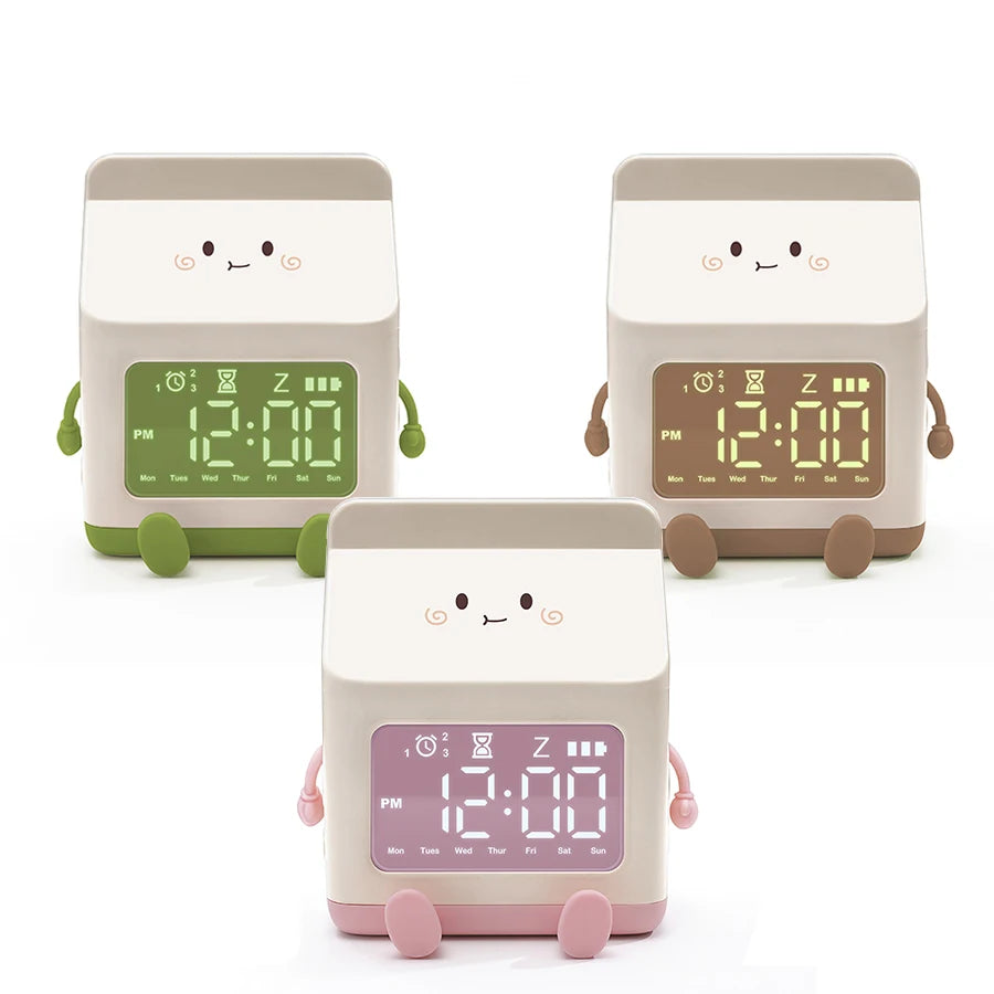 Digital Alarm Clock Milk Carton – LED, Voice Control, Calendar