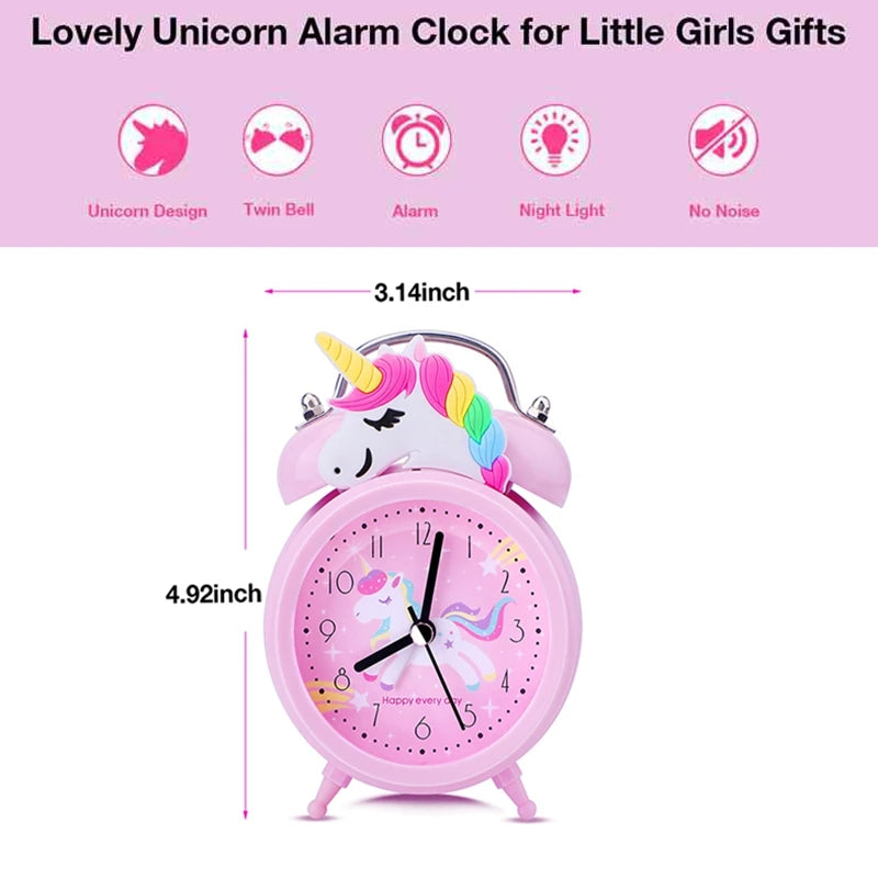 Unicorn Kids Alarm Clock – Double Bell, Night Glow, Backlight