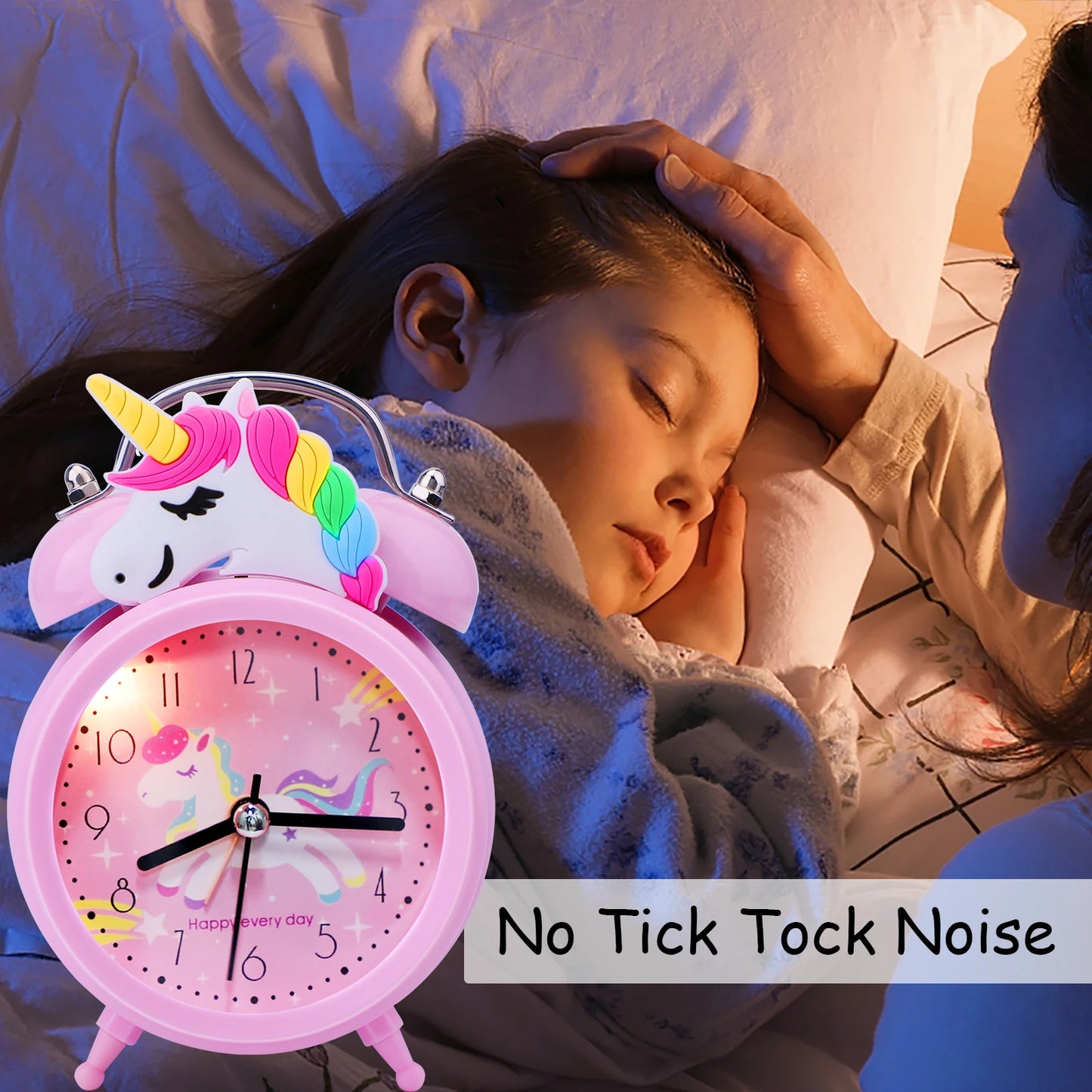 Unicorn Kids Alarm Clock – Double Bell, Night Glow, Backlight