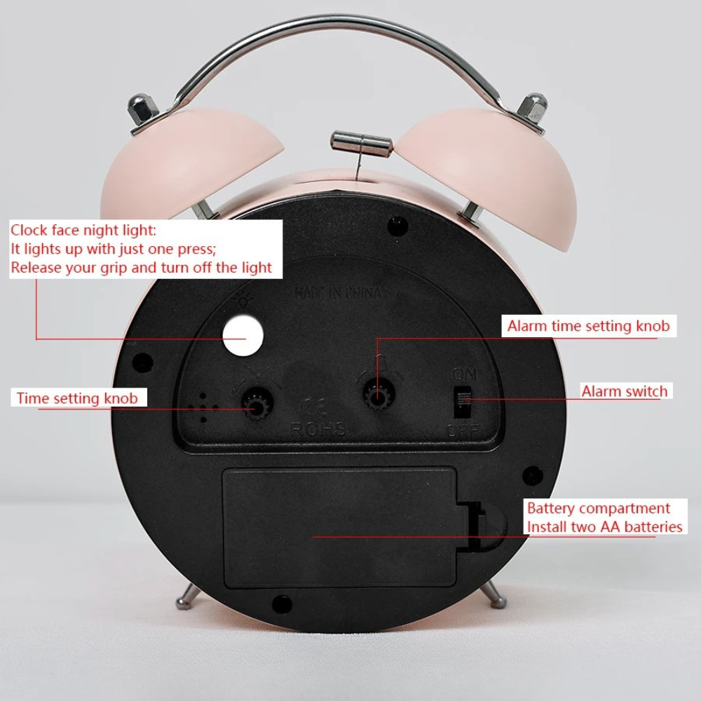Analog Alarm Clock Dual Bell – Metal, Macaron, 4 Colors