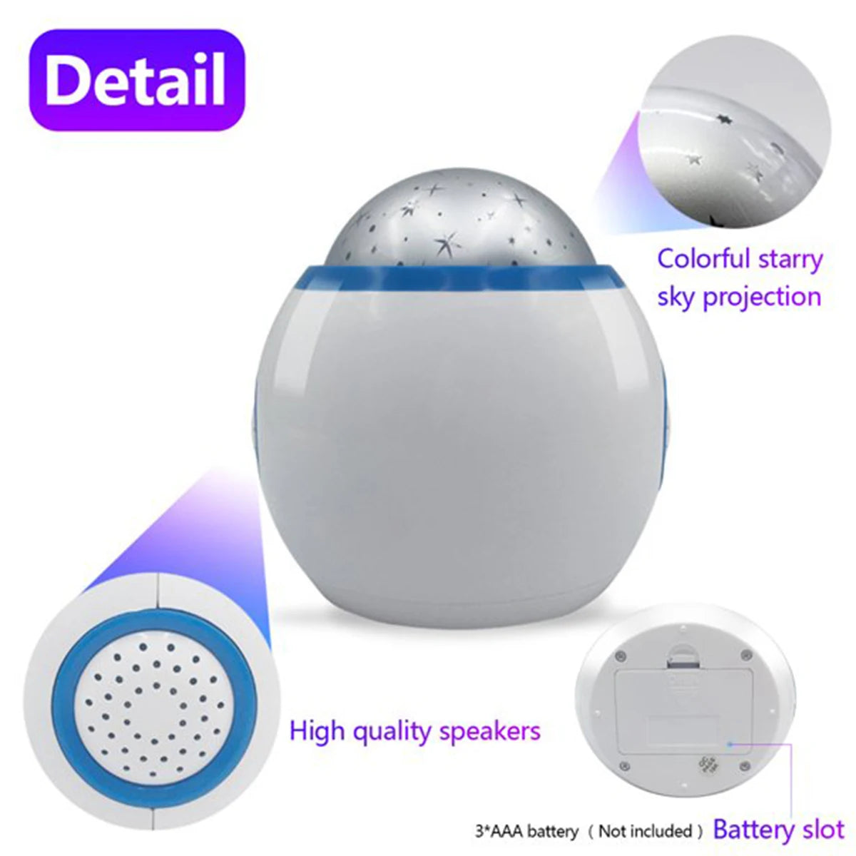 Alarm Clock Kids Projector – Star Sky, Color LED, Night Light