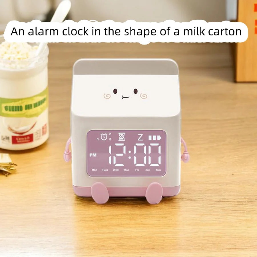 Digital Alarm Clock Milk Carton – LED, Voice Control, Calendar