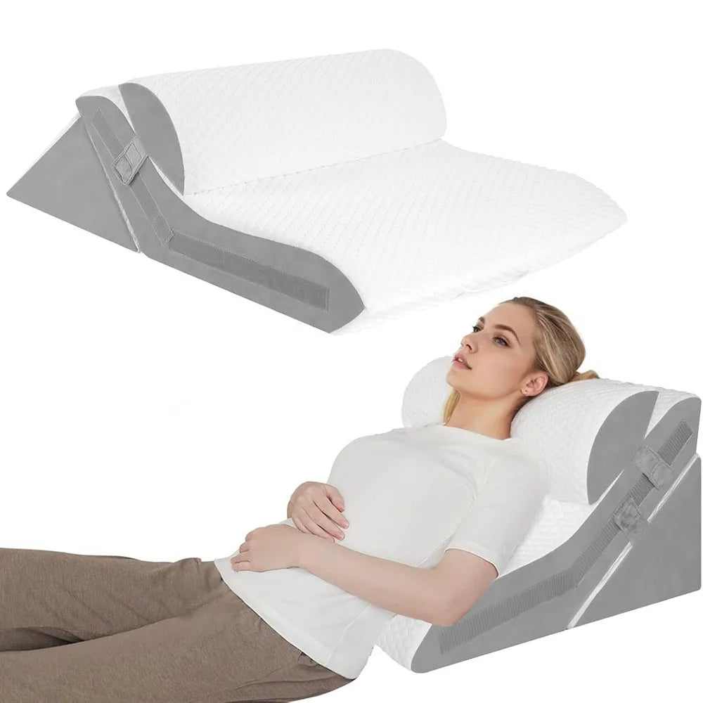 Acid reflux wedge pillow grey and white triangle front view