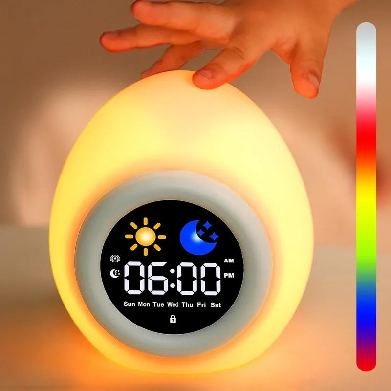 Kids Alarm Clock Night Light – Touch, Sleep Training, 3 Shapes