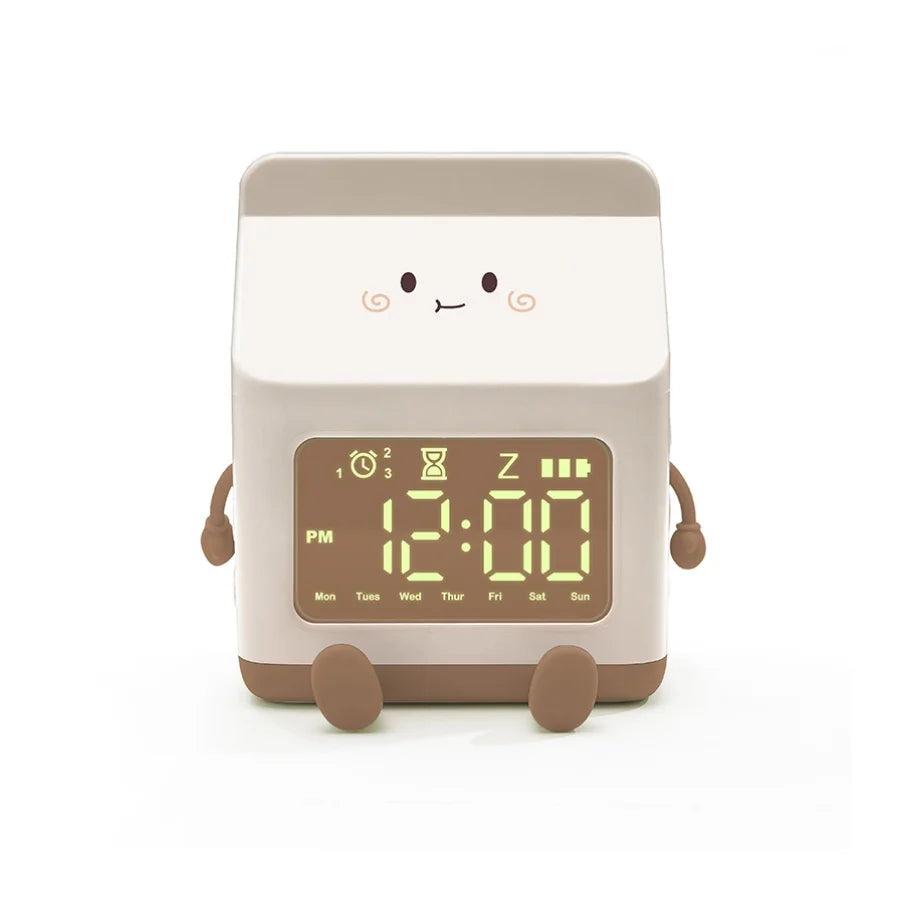 Digital Alarm Clock Milk Carton – LED, Voice Control, Calendar