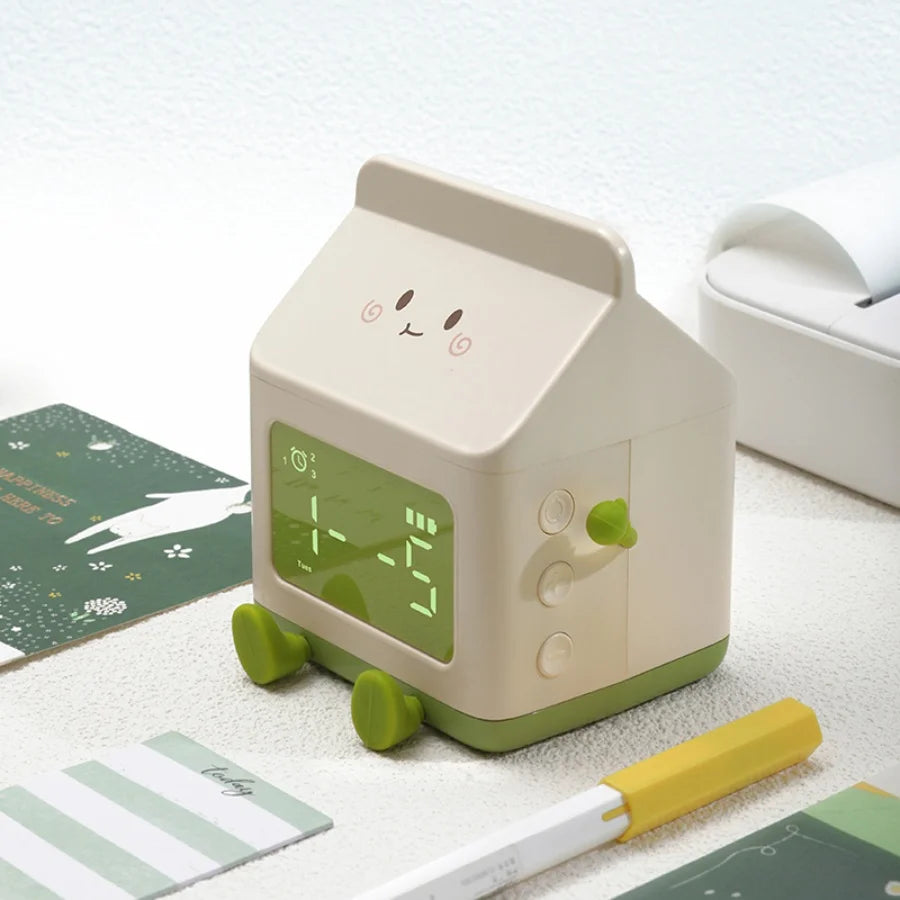 Digital Alarm Clock Milk Carton – LED, Voice Control, Calendar