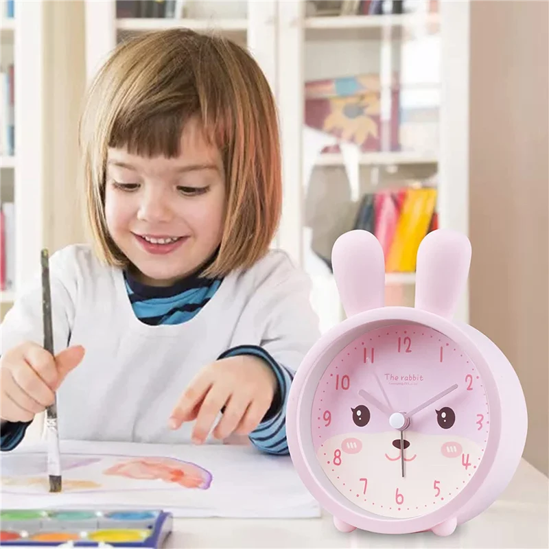 Pastel Pink Alarm Clock – Silent, Night Light, for Kids