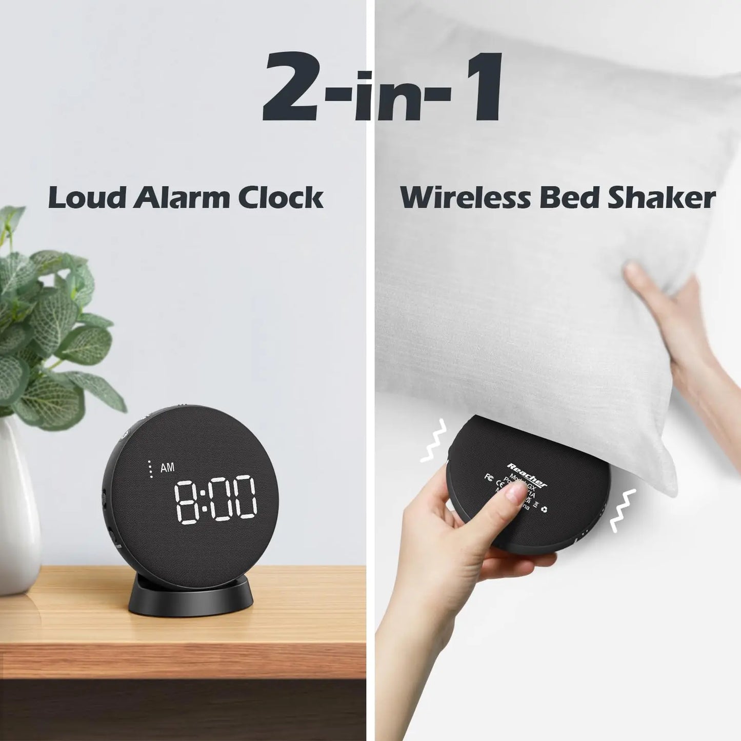 Alarm Clock Loud Shaker – Vibrating, Radio, Wireless Charging